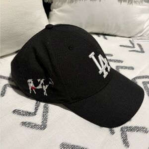 Black dodgers hat with embroidered cow